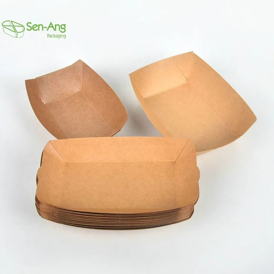 Disposable Custom Kraft Boat Shape High Quality Fast Food Paper Tray