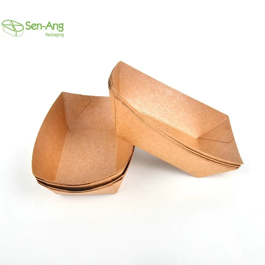 Disposable Custom Kraft Boat Shape High Quality Fast Food Paper Tray - Image 3