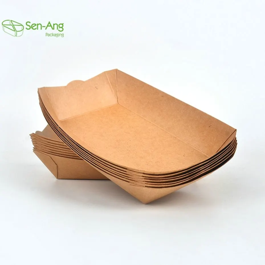 Disposable Custom Kraft Boat Shape High Quality Fast Food Paper Tray - Image 4