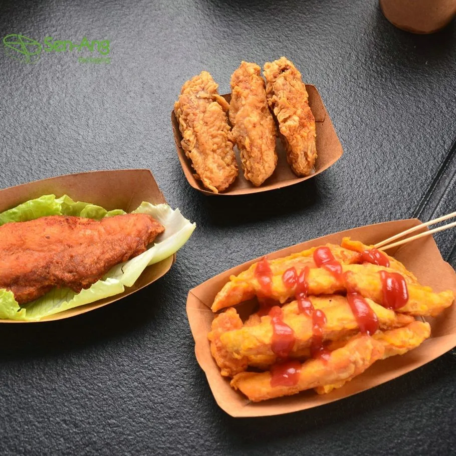 Disposable Custom Kraft Boat Shape High Quality Fast Food Paper Tray - Image 6