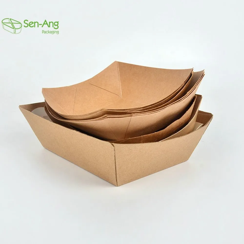 Disposable Custom Kraft Boat Shape High Quality Fast Food Paper Tray - Image 8