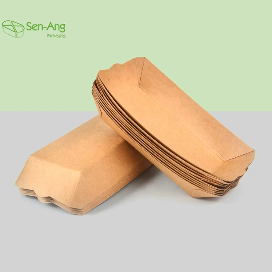 Disposable Custom Kraft Boat Shape High Quality Fast Food Paper Tray - Image 9