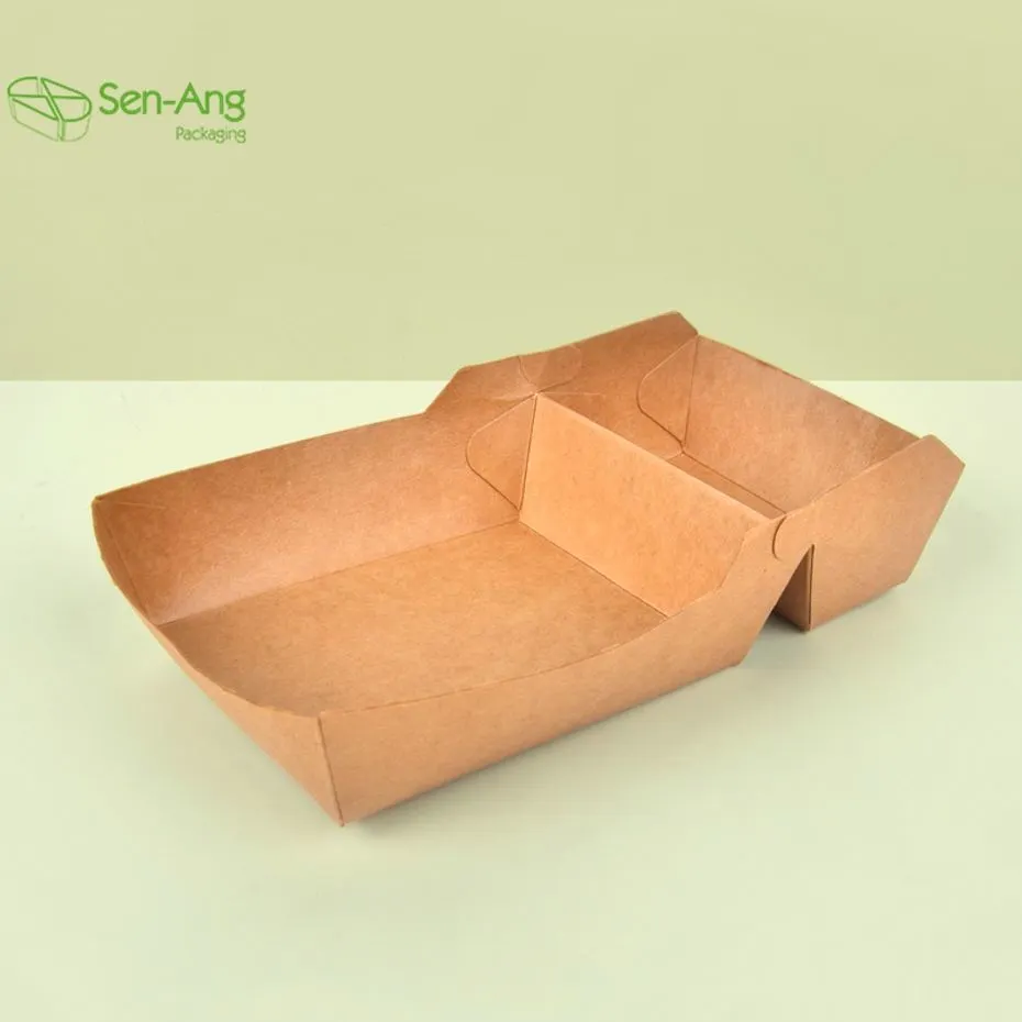 Disposable Custom Kraft Boat Shape High Quality Fast Food Paper Tray - Image 10