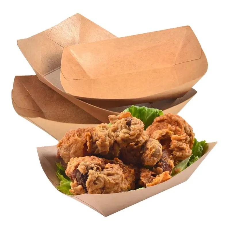 Disposable Kraft Paper Tray Take Away Fried Chicken Chips Boat Tray