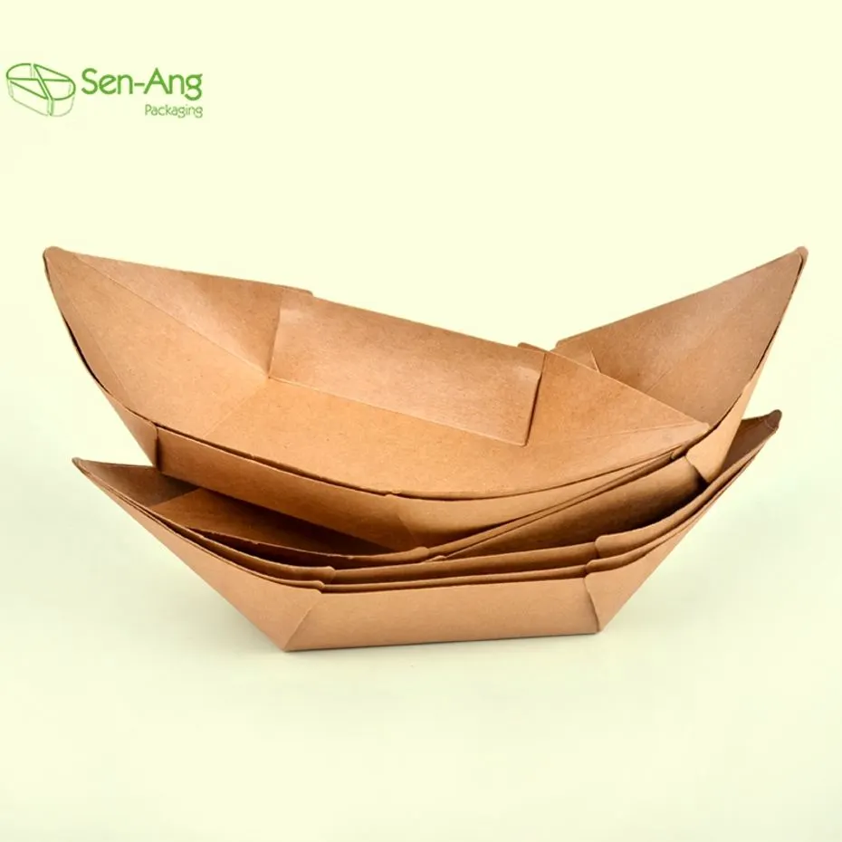Eco Cardboard Waffle Sushi Snack Kraft Paper Boat Shaped Tray