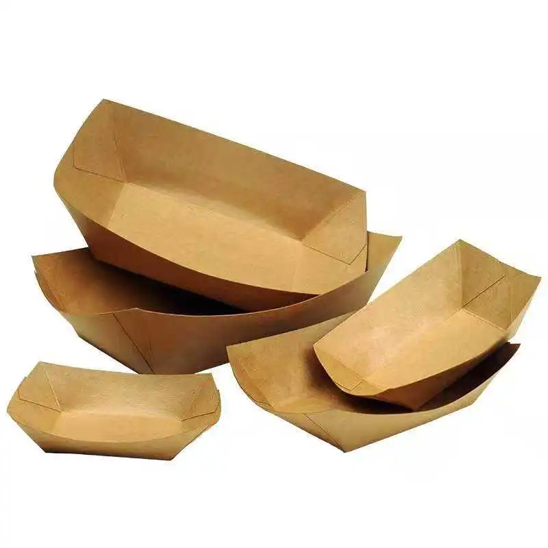 Factory Outlet Kraft Paper Food Box Boat Shape Tray for Restaurant