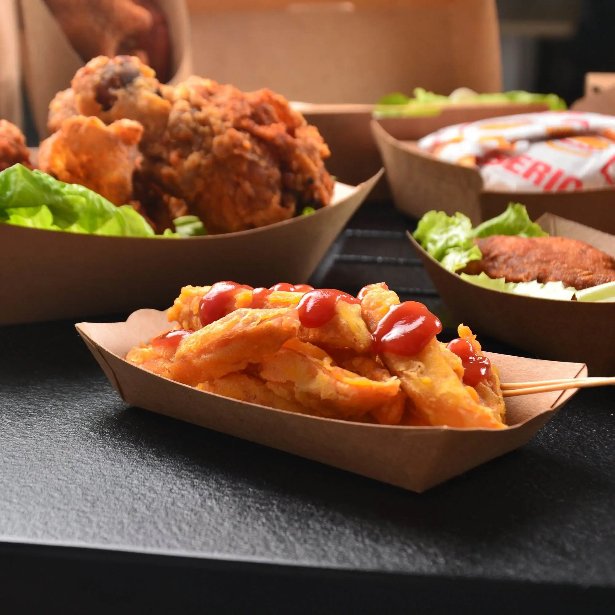 The New Listing Kraft Paper Boat Disposable Biodegradable Take Away Tray - Image 5