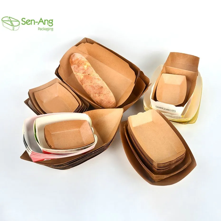 Take Away Kraft Paper Tray Fried Chicken Chips Boat Tray