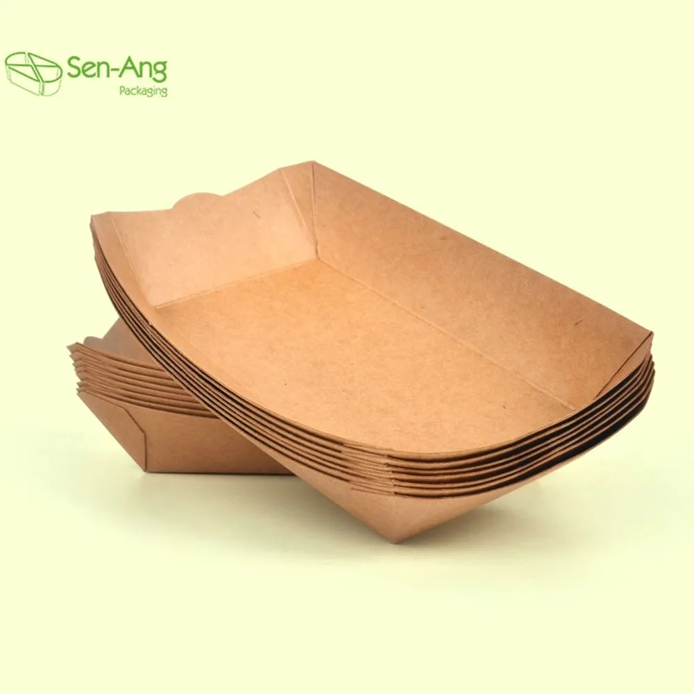 Take Away Boat Shape Logo Printed Kraft Paper Cardboard Tray