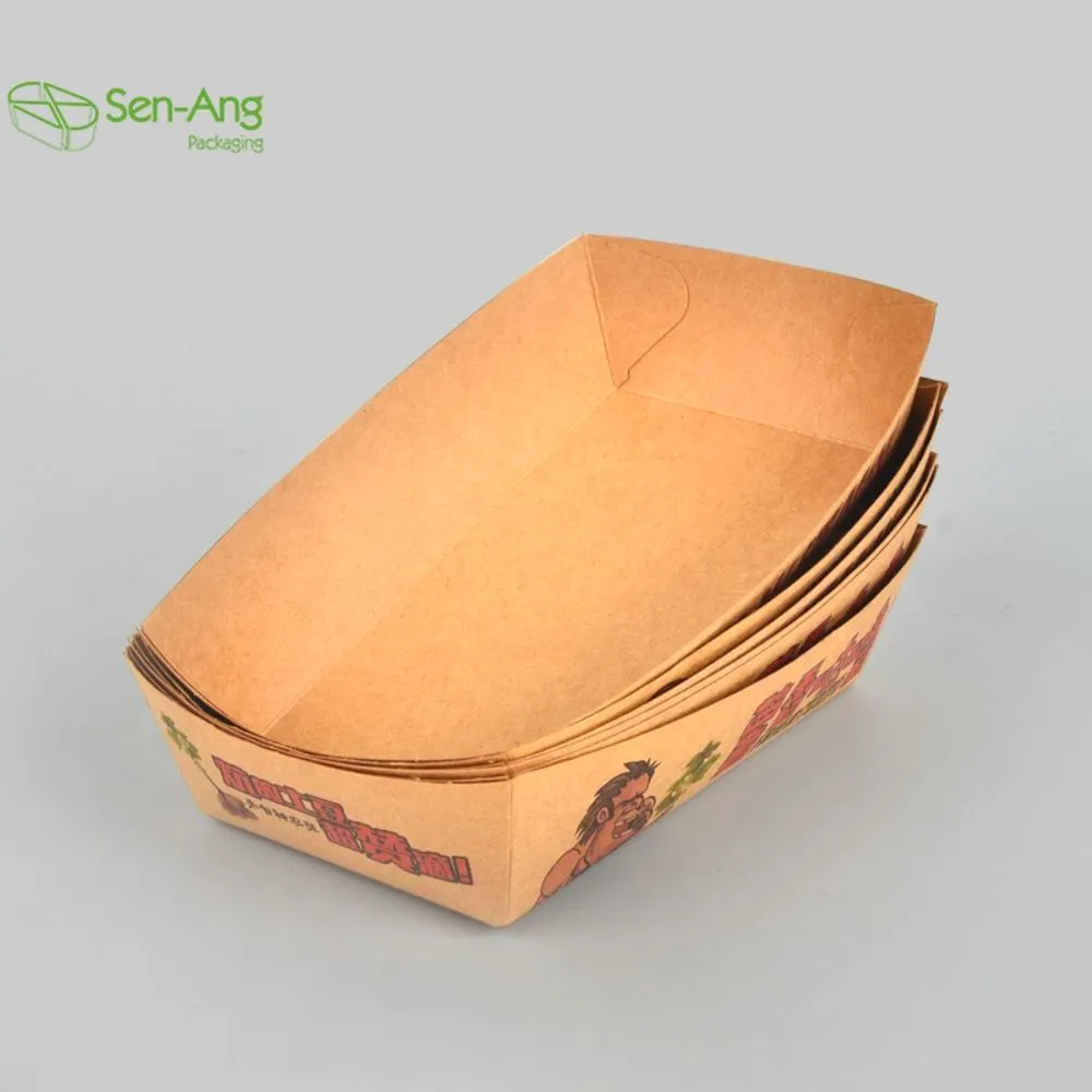 Promotion Kraft Ship Type Paper Tray Takeaway Boat Shape Tray