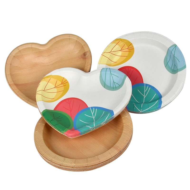 Wholesale Eco Friendly Custom Wood Grain Paper Plate Heart Paper Tray - Image 3