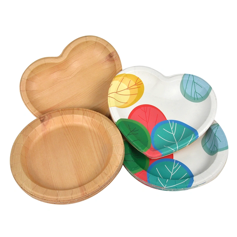 Wholesale Eco Friendly Custom Wood Grain Paper Plate Heart Paper Tray - Image 4