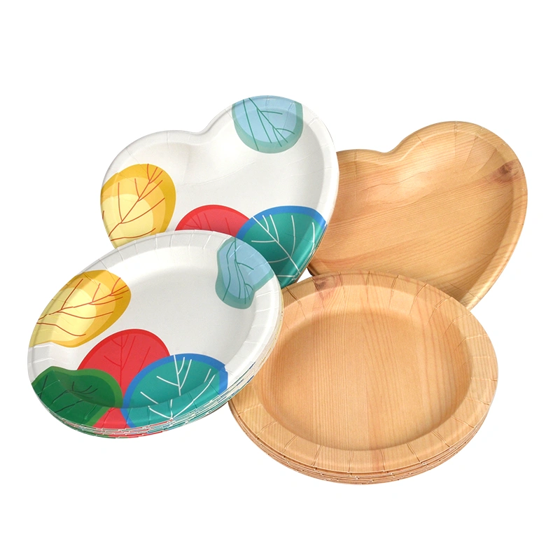Wholesale Eco Friendly Custom Wood Grain Paper Plate Heart Paper Tray - Image 5