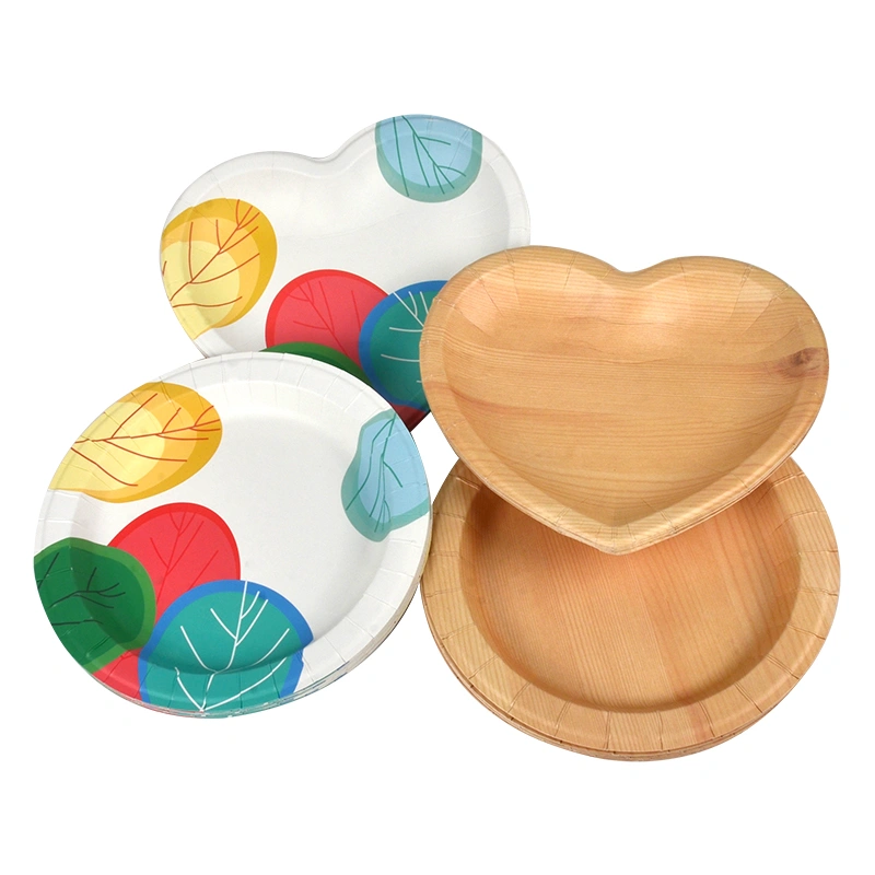 Wholesale Eco Friendly Custom Wood Grain Paper Plate Heart Paper Tray - Image 6