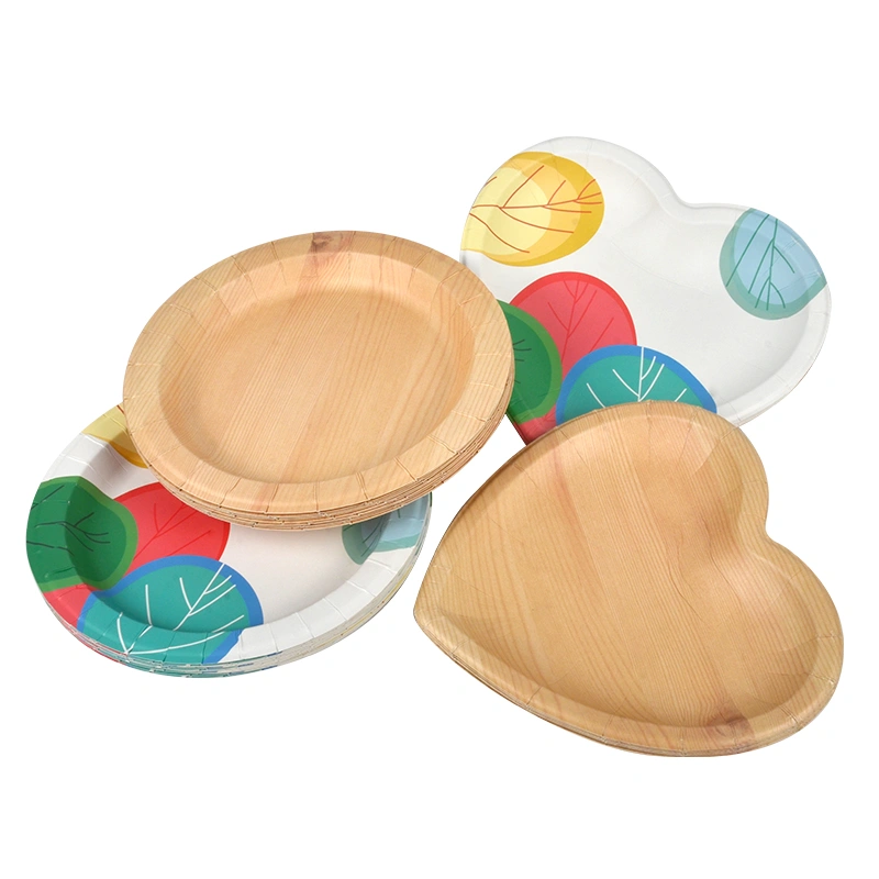 Wholesale Eco Friendly Custom Wood Grain Paper Plate Heart Paper Tray - Image 7