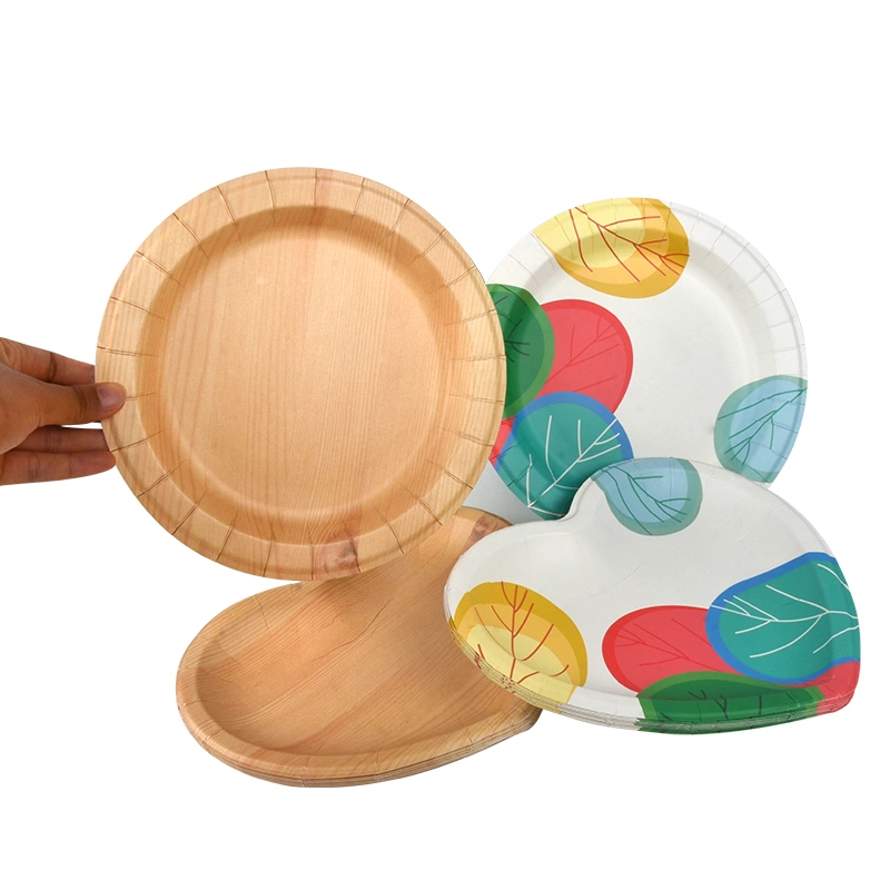 Customized Wood Grain Paper Plate Disposable Paper Plate for Food