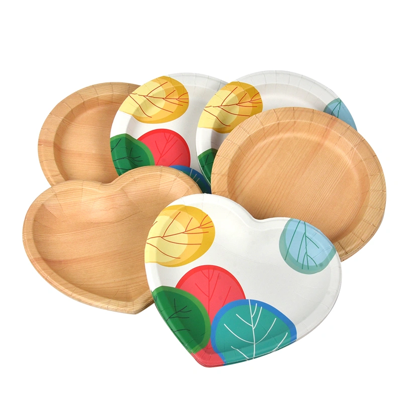 Customized Wood Grain Paper Plate Disposable Paper Plate for Food - Image 3