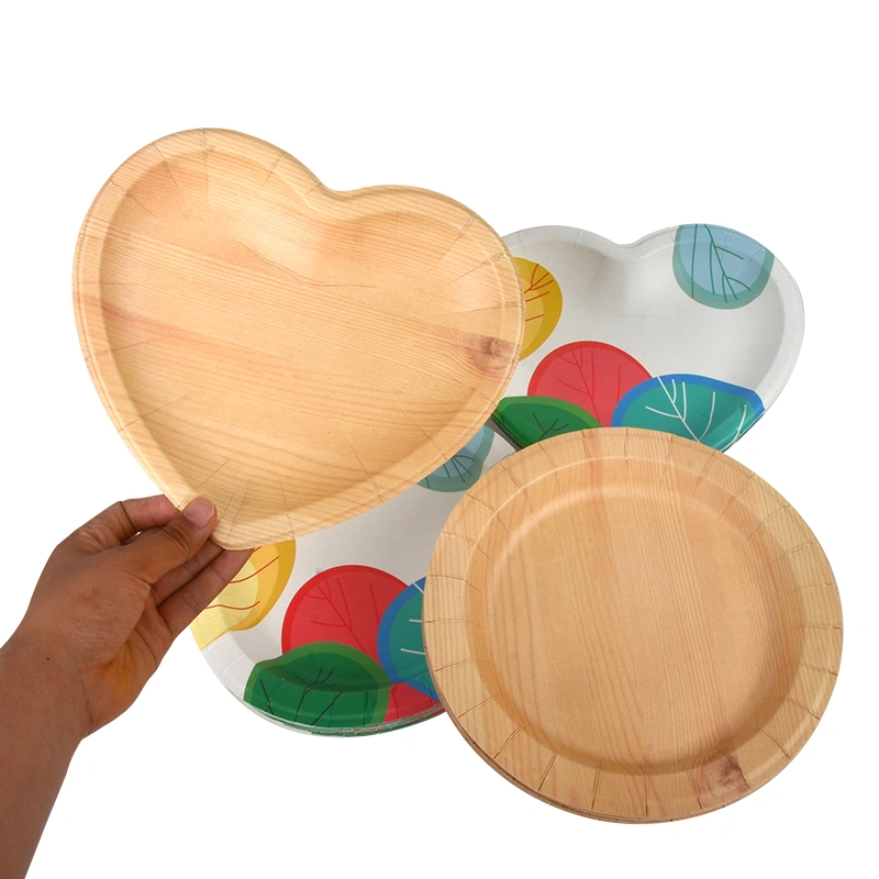 Customized Wood Grain Paper Plate Disposable Paper Plate for Food - Image 6