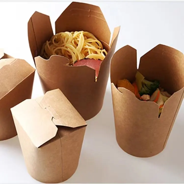 Factory Disposable Kraft Paper Noodle Box Round Bottom Paper Noodle Box