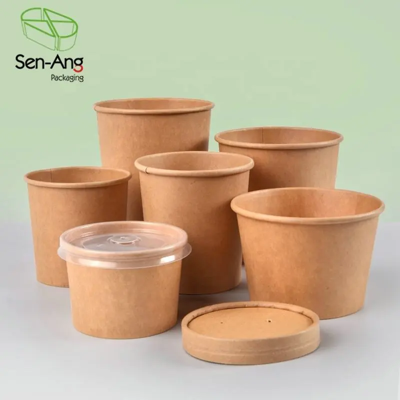 Disposable Kraft Paper Soup Bowl with Lid Take Away Lunch Food Bowl