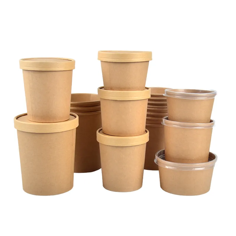Disposable High Quality Kraft Paper Bucket Soup Bowl with Lid