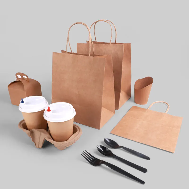 Custom Logo Kraft Paper Shopping Bag Takeaway Paper Bag with Handle