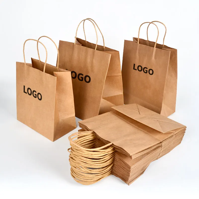 Custom Recyclable Square Bottom Shopping Food Kraft Paper Bag with Handle