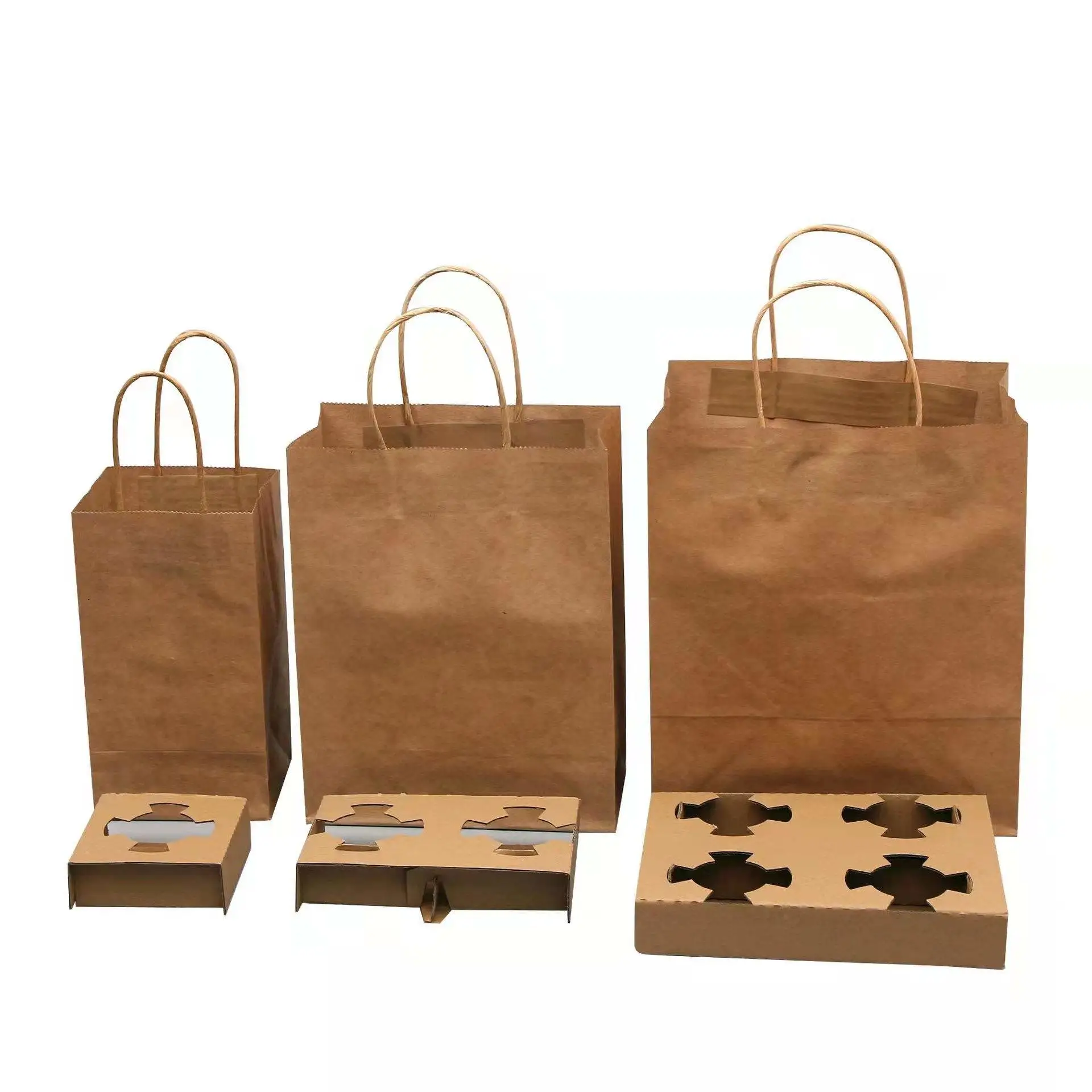 Factory Wholesale Recycled Coffee Cup Carrier Kraft Paper Shopping Bag - Image 6