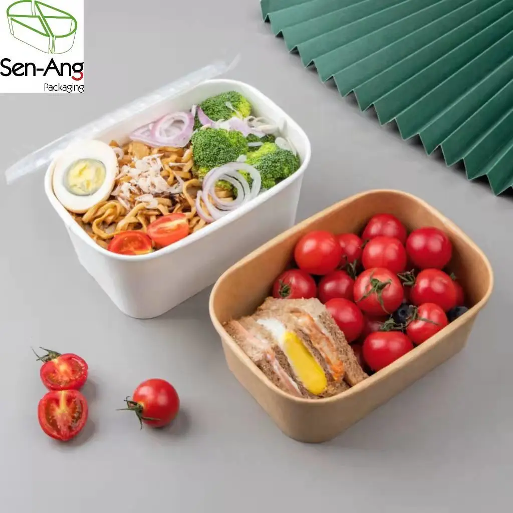 Custom Double Wall Kraft Paper PE Coating Square Fast Food Bowl