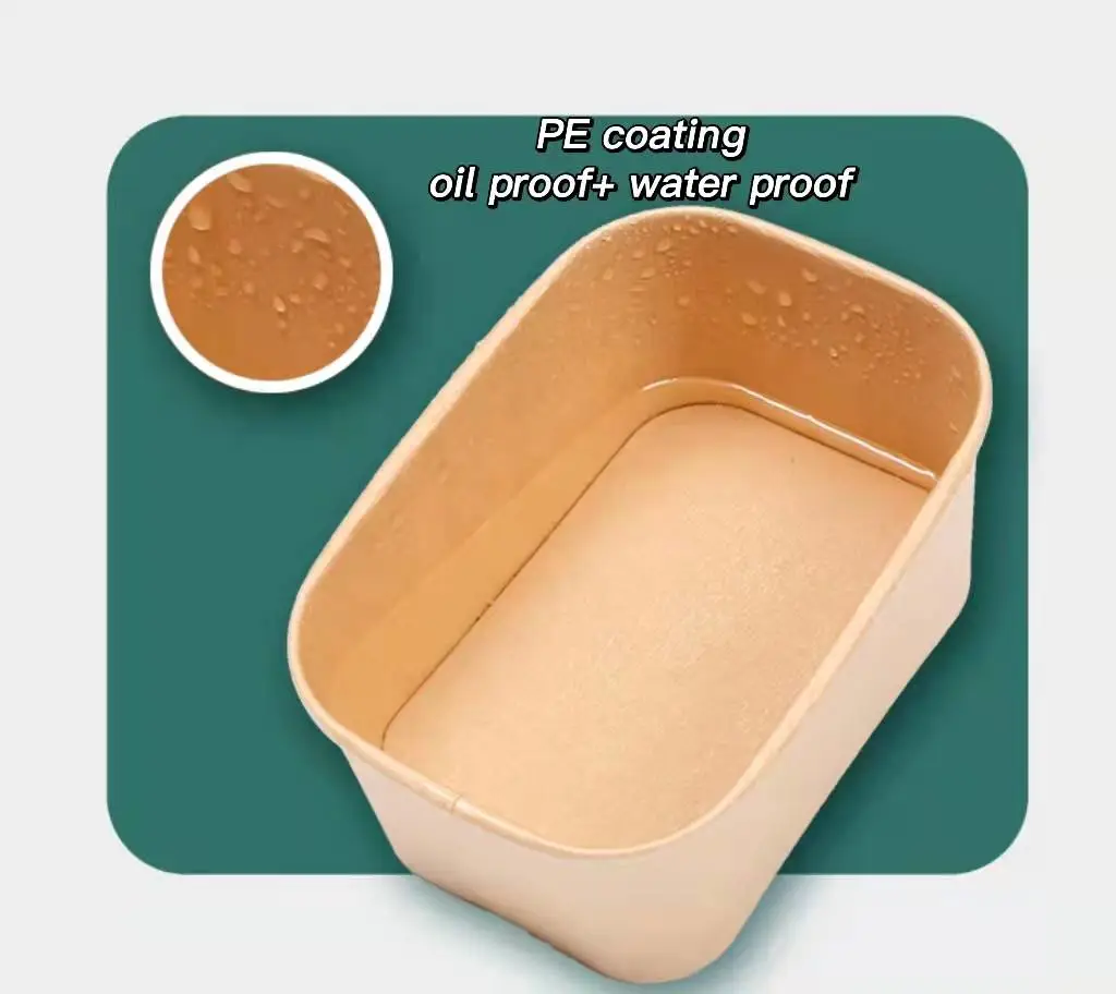 Custom Double Wall Kraft Paper PE Coating Square Fast Food Bowl - Image 5