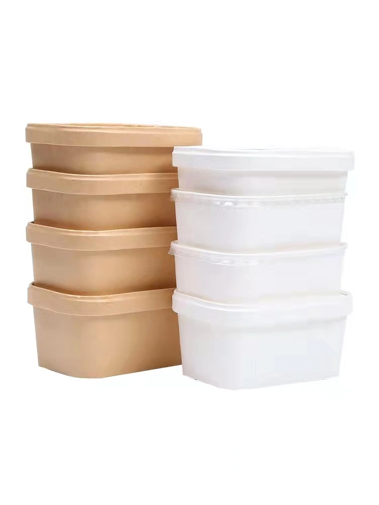 Custom Double Wall Kraft Paper PE Coating Square Fast Food Bowl - Image 6