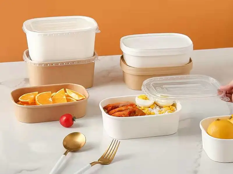 Custom Double Wall Kraft Paper PE Coating Square Fast Food Bowl - Image 7