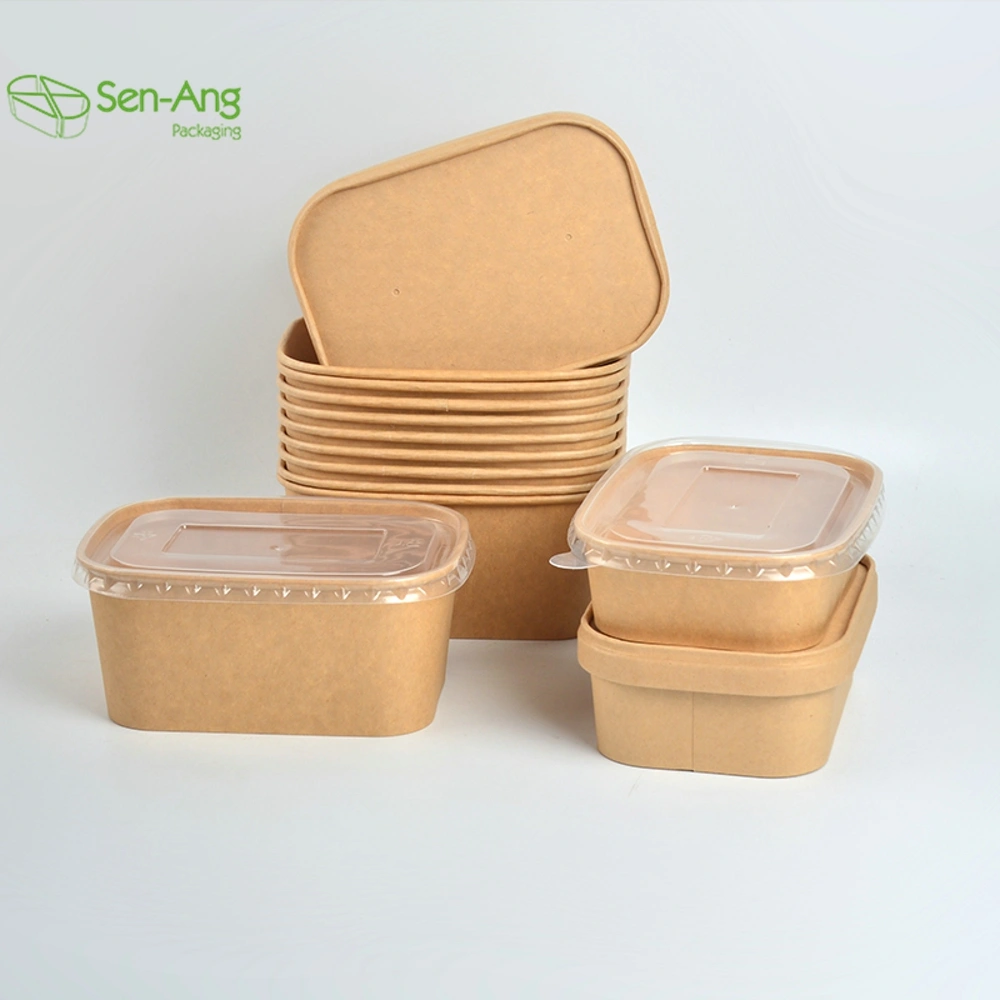 In Stock Disposable White Brown Meal Box with Lid Paper Salad Bowl