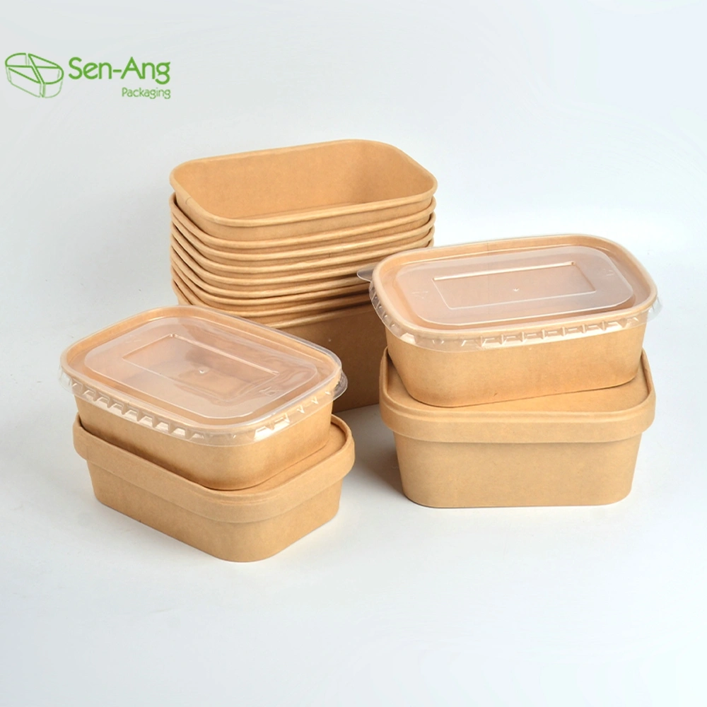 New Arrival Disposable Mixing Container 500ml Salad with Lid Kraft Paper Bowl