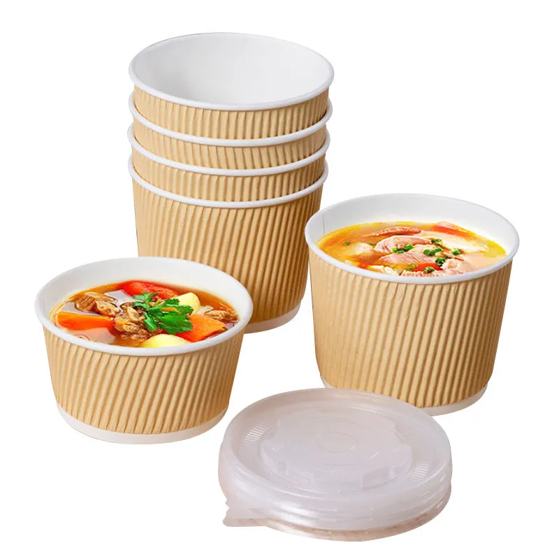 Disposable Corrugated Round Kraft Paper Soup Take Away Salad Bowl