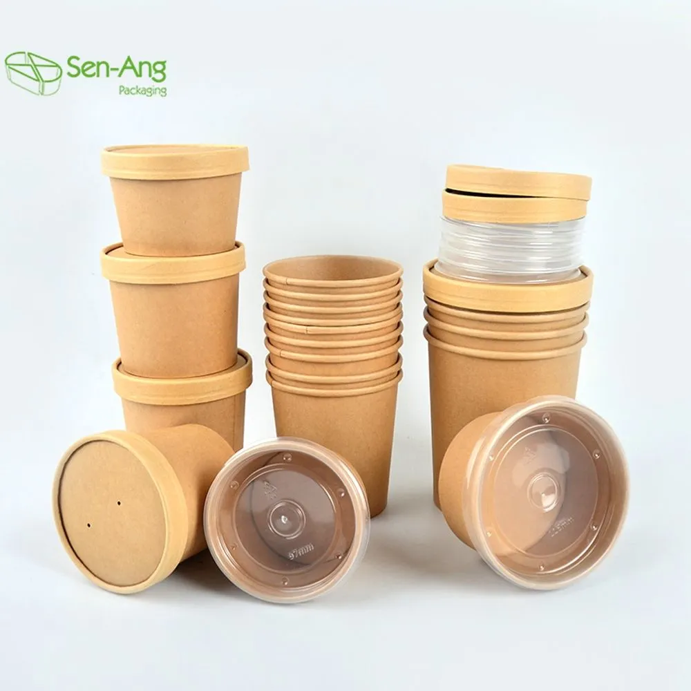 Disposable 8oz with Lid Multi Size Round Kraft Soup Paper Bowl