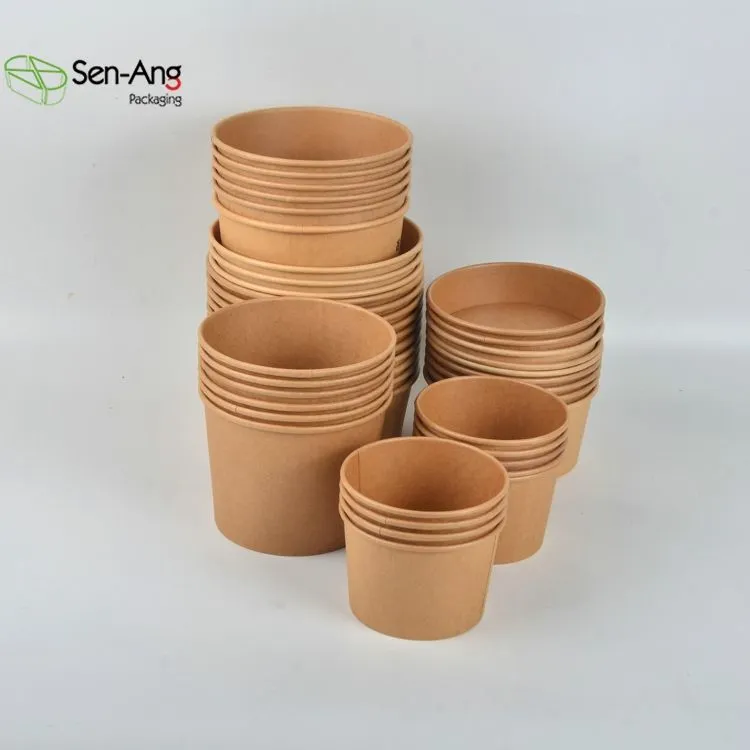 Disposable Eco Friendly 500ml Kraft Take Away Brown Paper Salad Bowl