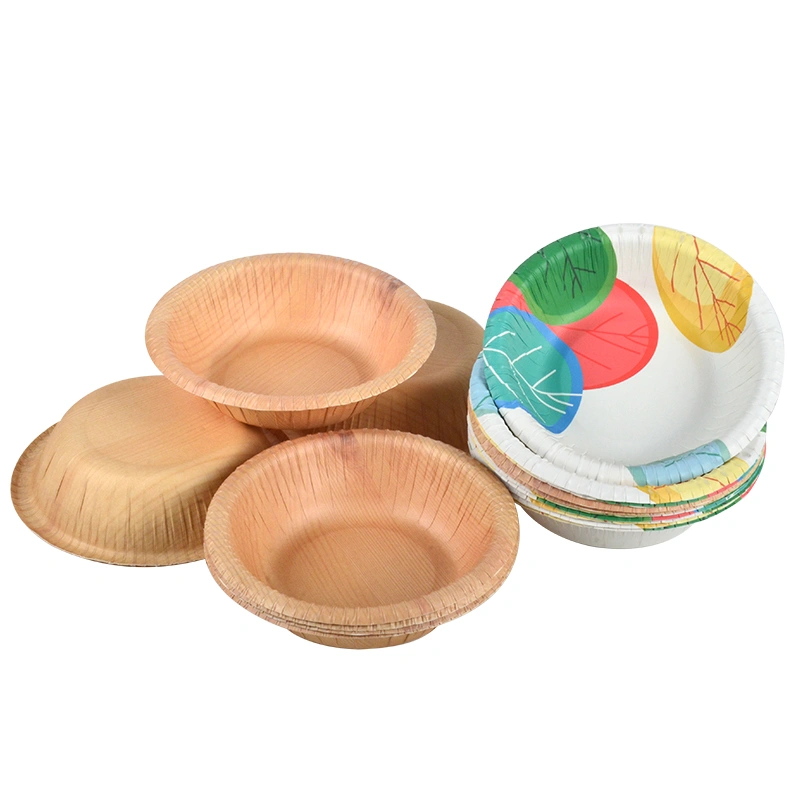Custom Wood Grain Paper Bowl Round Disposable Salad Soup Paper Bowl - Image 3