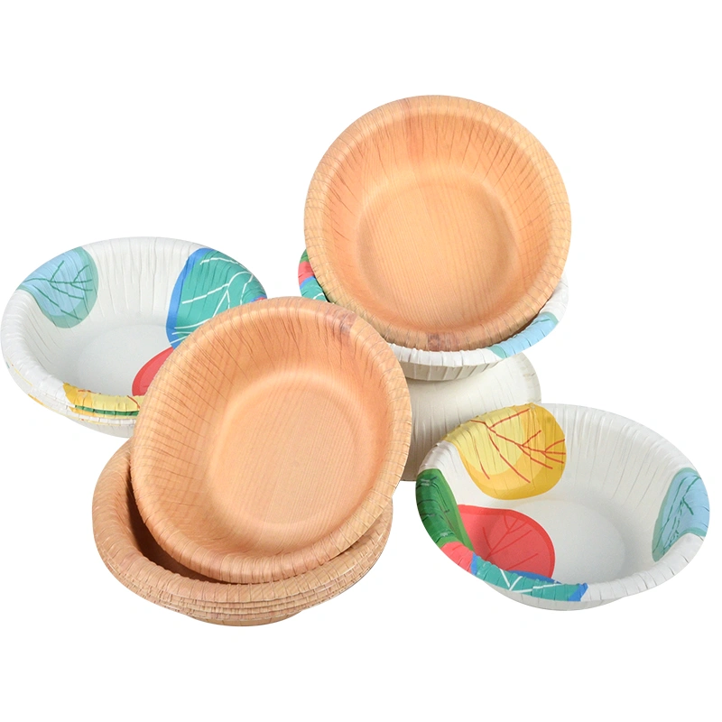 Custom Wood Grain Paper Bowl Round Disposable Salad Soup Paper Bowl - Image 5