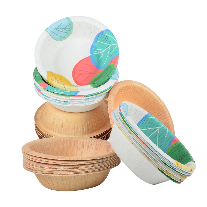 Custom Wood Grain Paper Bowl Round Disposable Salad Soup Paper Bowl - Image 9