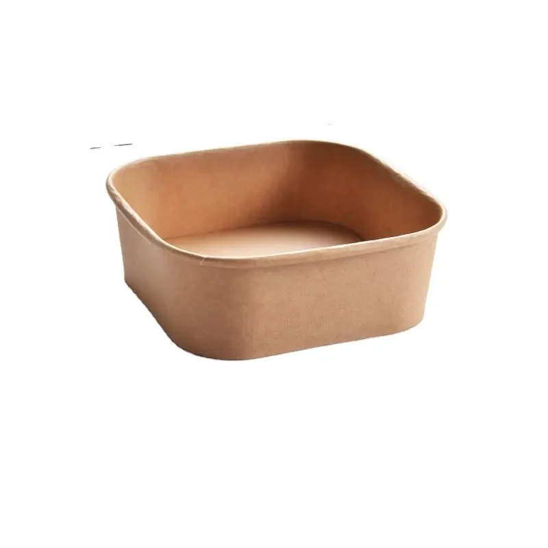 Microwaveable Square Kraft Paper Food Grade Salad Bowl with Lid