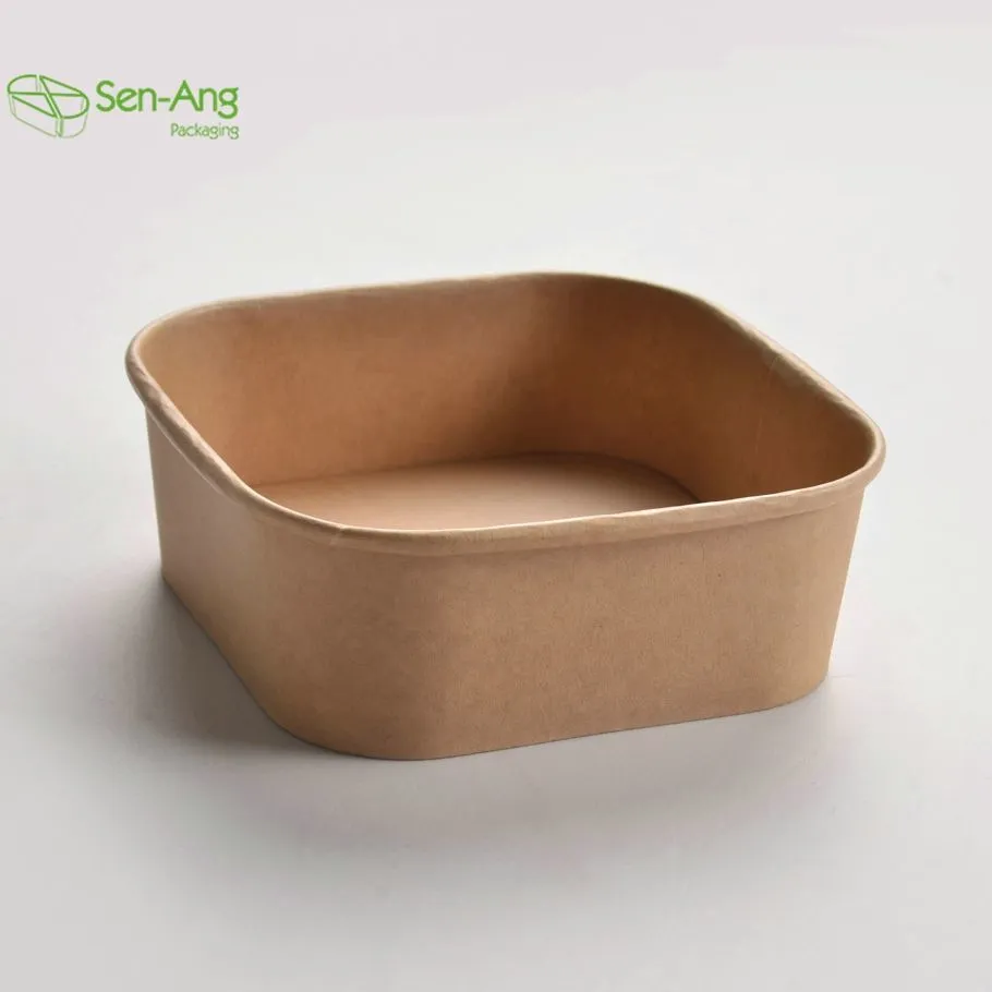 Promotion Takeaway 1000ml Square with Lid Thickened Kraft Paper Bowl