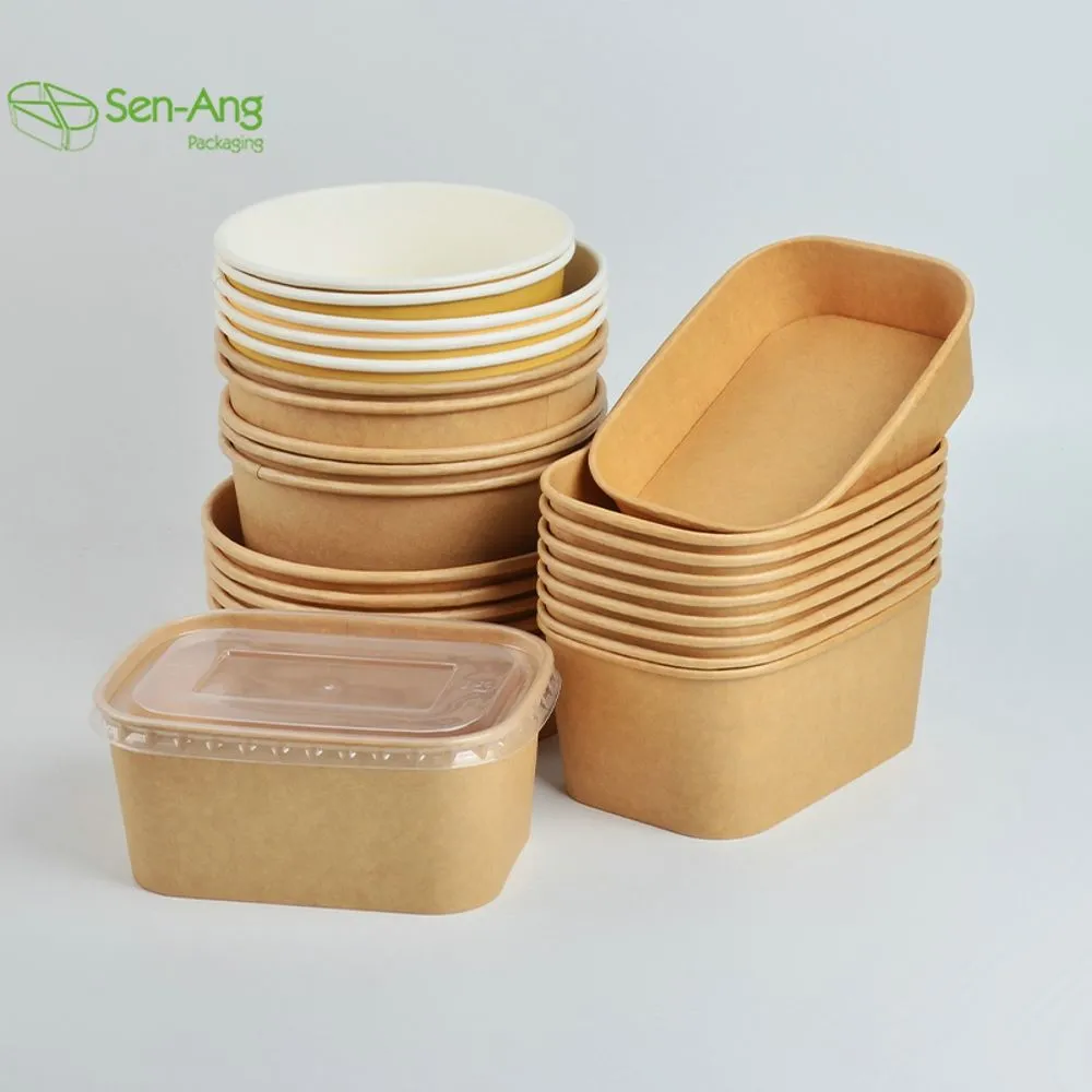 Waterproof Salad Bowl 750ml Takeaway Custom Kraft Paper Bowl