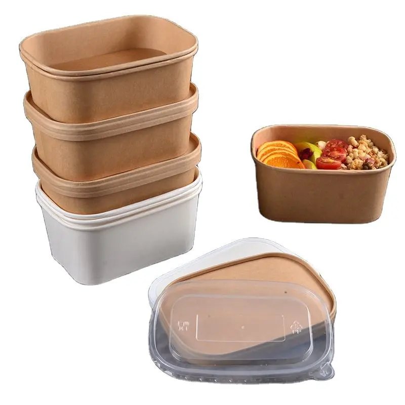 Disposable 650ml Takeaway Rectangle Kraft Paper Bowl for Restaurant