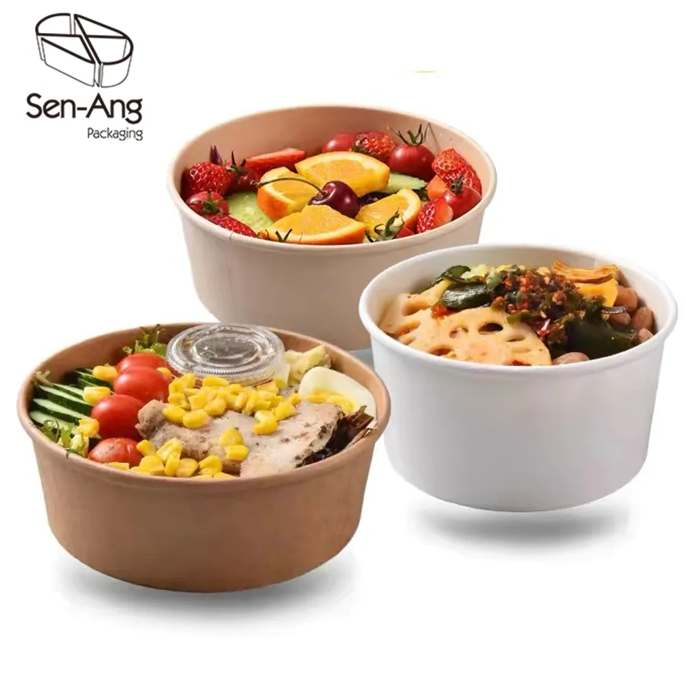 Disposable Kraft Paper Round Salad Bowl with PET Lid