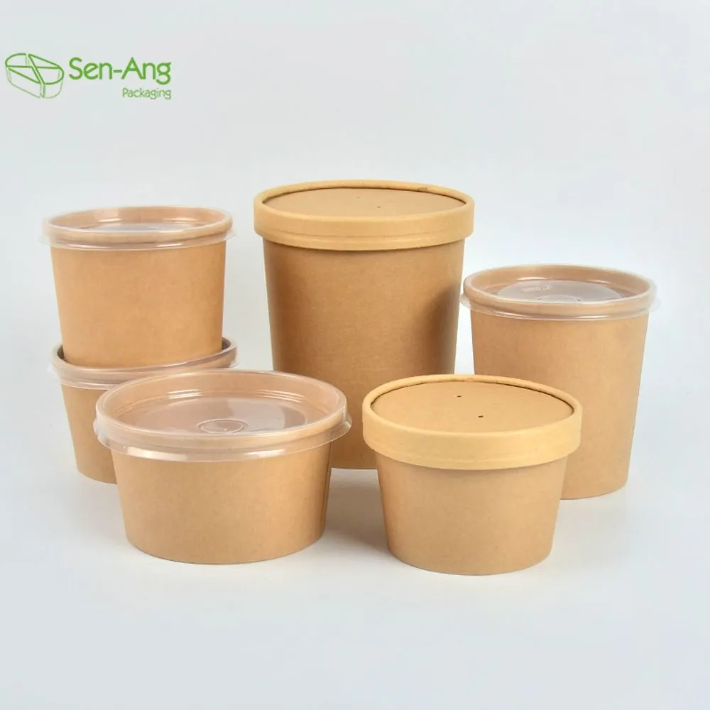 Disposable Noodle Packaging Kraft Paper Soup Bowl with Lid