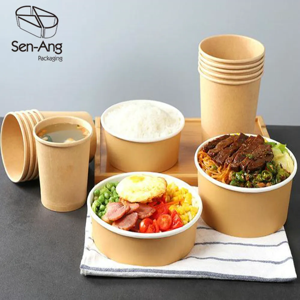Hot Selling with Lid Takeout Kraft Salad Soup Square Paper Bowl