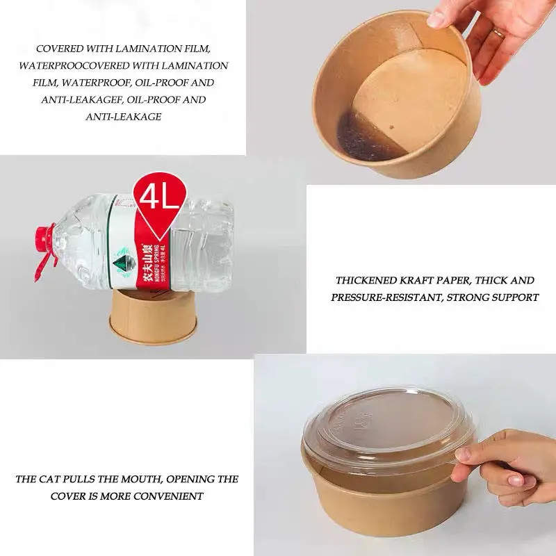 Hot Selling with Lid Takeout Kraft Salad Soup Square Paper Bowl - Image 3