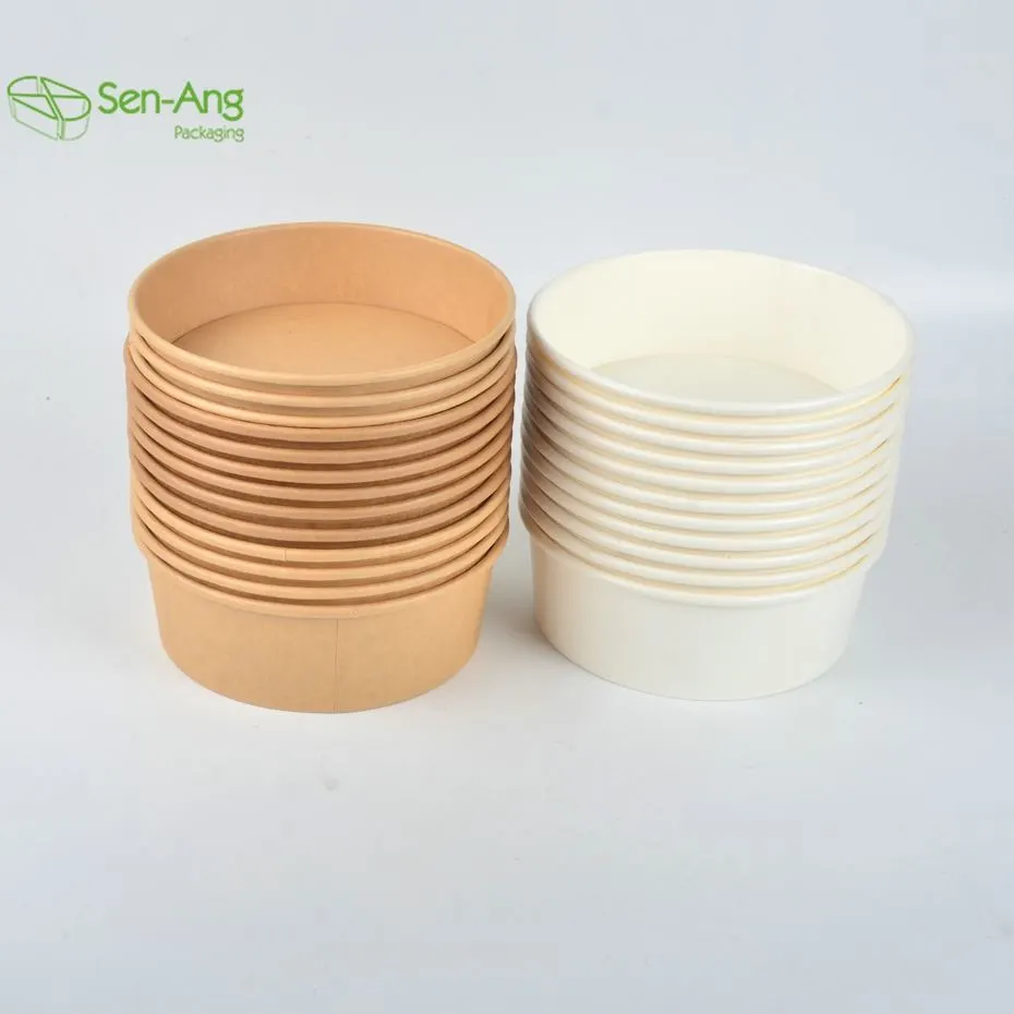 New Arrival Take Away Paper White 500 750 1000ml Salad Bowl with Lid