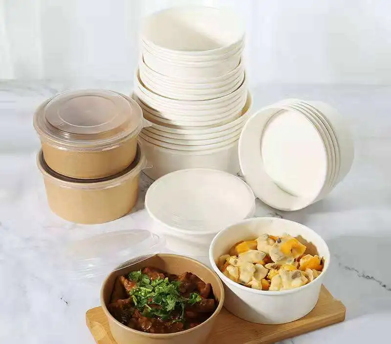 New Arrival Take Away Paper White 500 750 1000ml Salad Bowl with Lid - Image 3